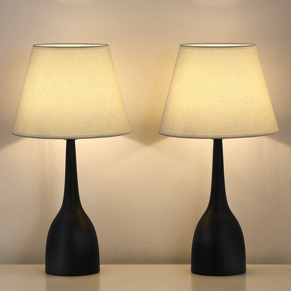 Black Accent Table Lamps with Metal Base and White Fabric Shade