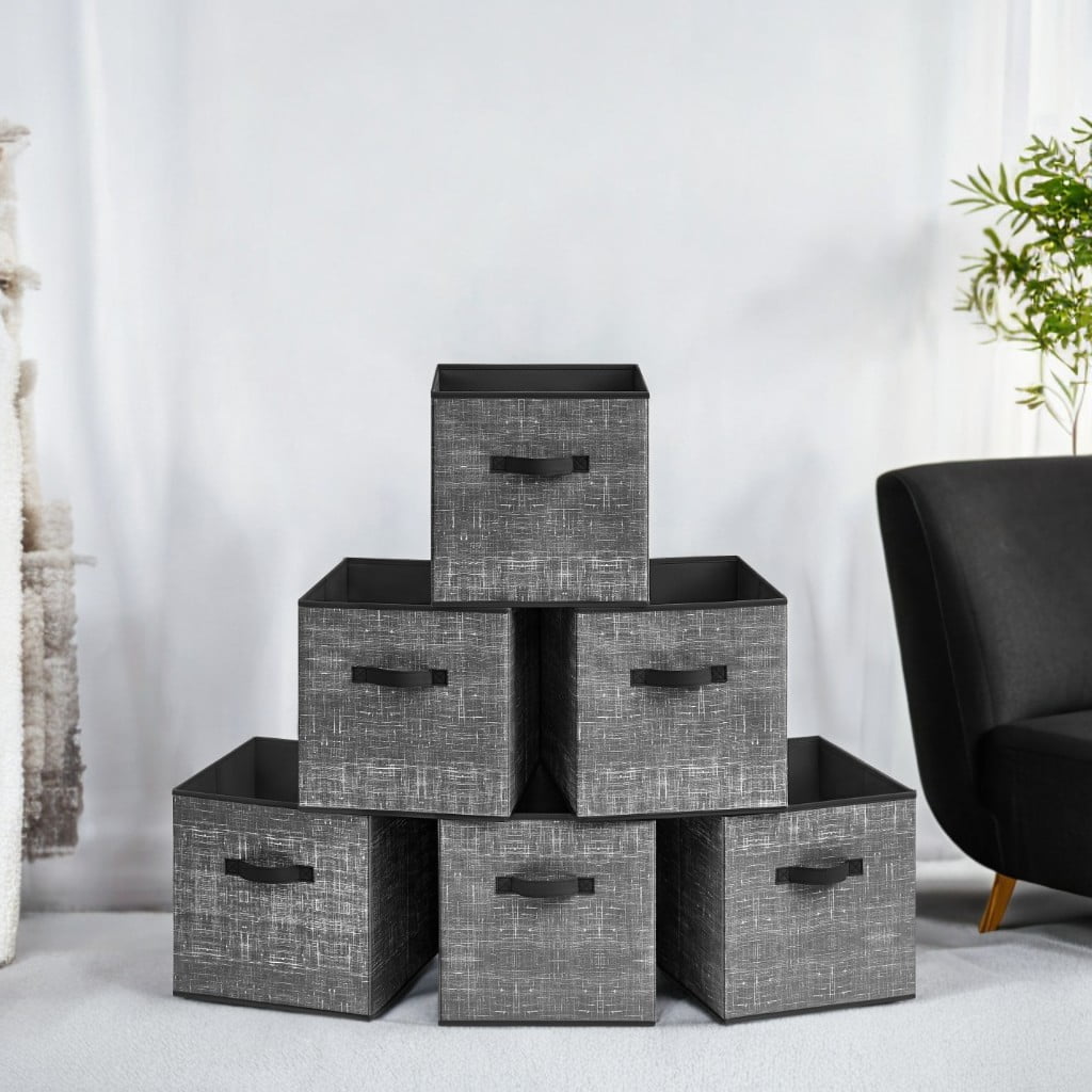 13" Storage Cube Bin 6 Foldable Fabric Storage Bin with Double Handles for Living Room Bedroom Office Black