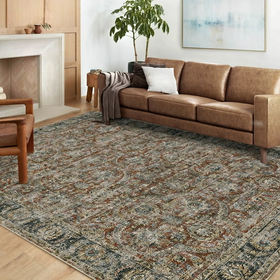 HOMERRY Washable Area Rug 9' x 12' Rug for Living Room Floral Pattern Carpet, Red
