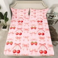 thumbnail image 2 of jejeloiu Sweet Cherry Strawberry Twin Sheet Sets,Cute Cartoon Bowknot Twin Fitted Sheet,Pink Bowtie Bow Flat Sheet For Girl,Super Cozy Room Decor,3-Piece, 2 of 7
