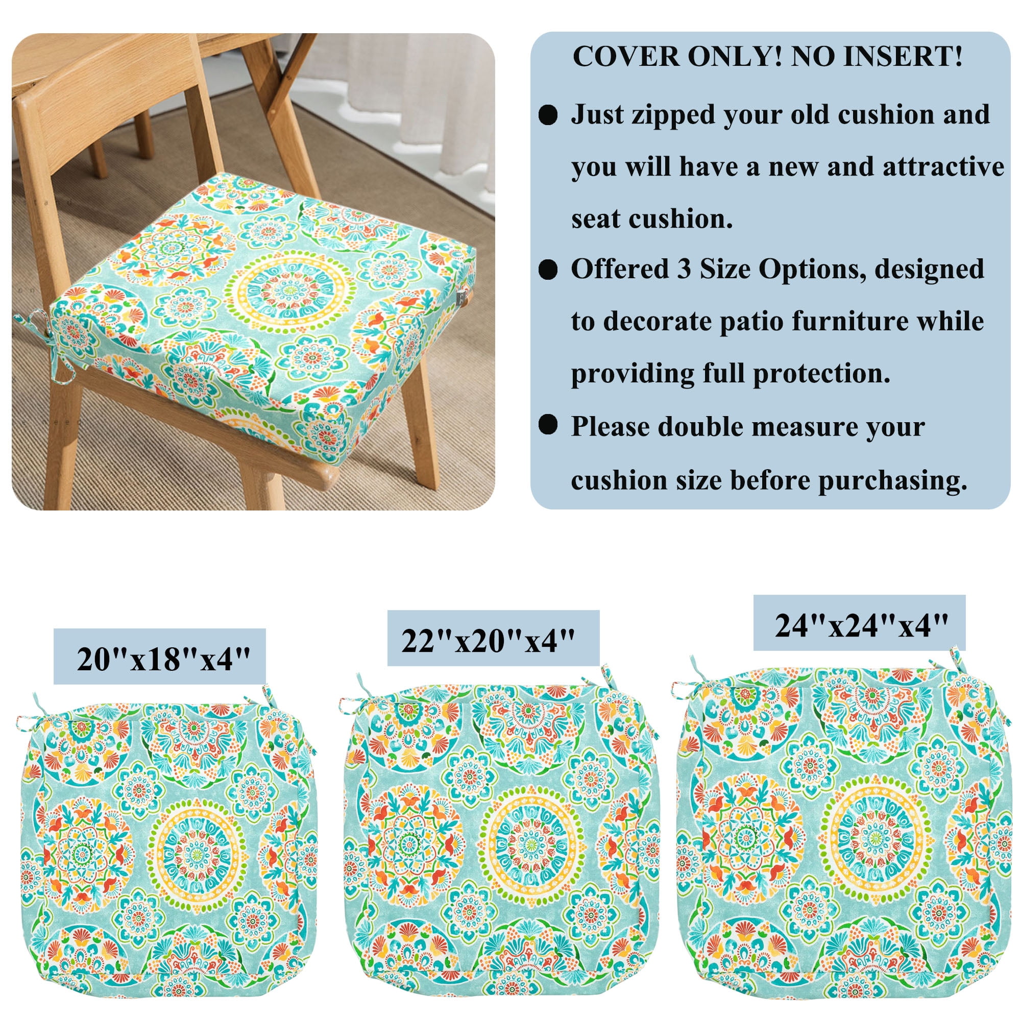 MAGPIE Indoor Outdoor 20" x 18"x 4" Chair Cushion Cover Replacement 2 Pack, NO Insert! Seat Cushion for Patio Garden Chair Sofa Bench Wicker(Cyan Circle)