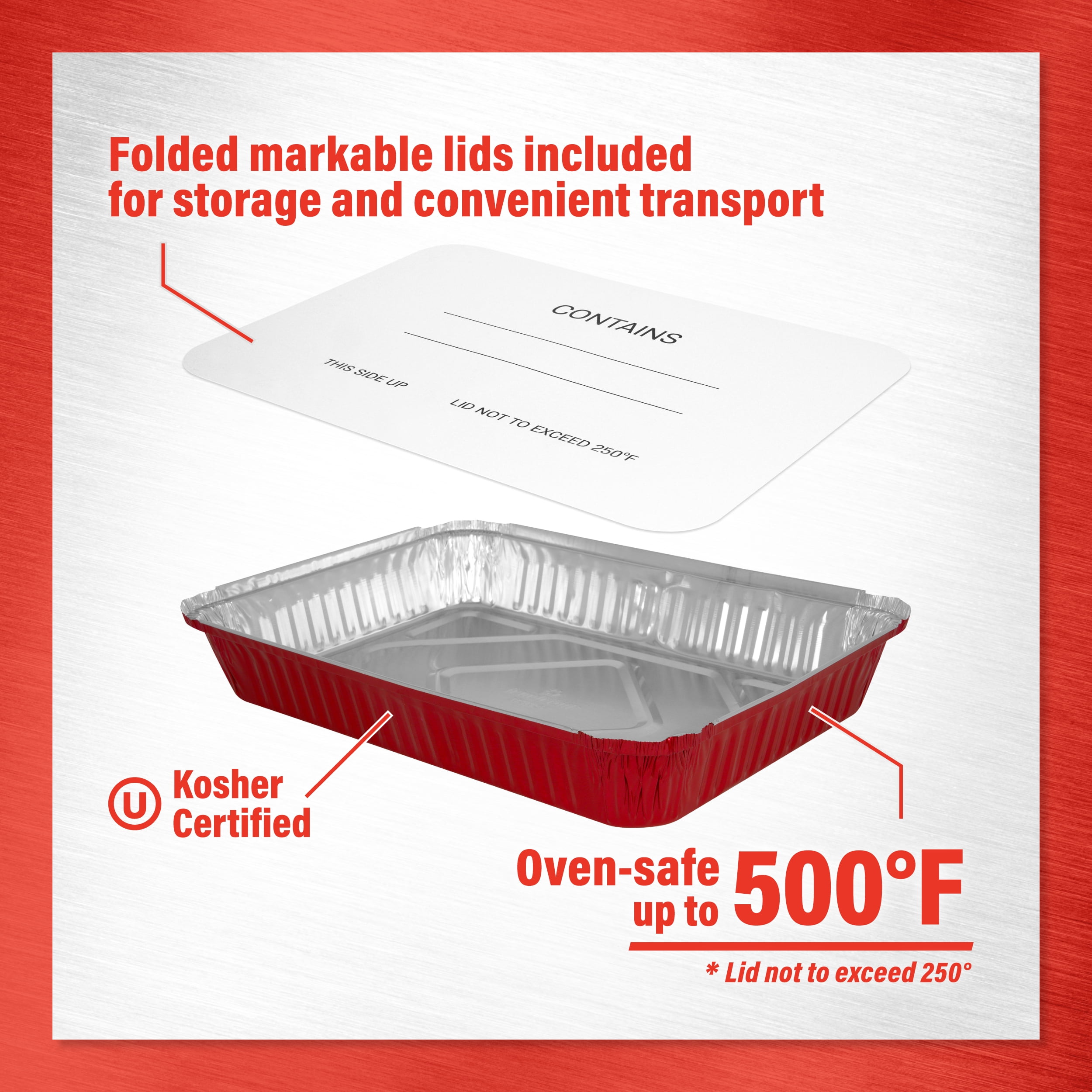 (3 pack) Handi-Foil 13" x 9" Aluminum Red Meal Prep Pans with Board Lids, 2 Count