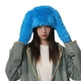 thumbnail image 3 of harmtty Fashion Ladies Winter Hat Long Rabbit Ear Hat Fluffy Cozy Thick Plush Warm Windproof Ear Protection Pure Color Lightweight Unisex Party Cosplay Cap Blue, 3 of 8