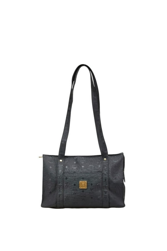 Pre-Owned MCM Visetos Monogram Tote Bag, One-Shoulder Black PVC, Women's