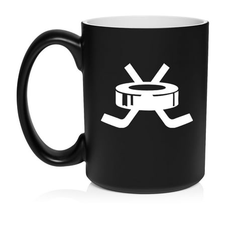 

Hockey Puck with Sticks Ceramic Coffee Mug Tea Cup Gift for Her Him Friend Coworker Wife Husband (15oz Matte Black)