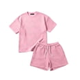 thumbnail image 4 of Outfits Casual Shirt And Shorts Set Men's Solid Color T-Shirt Short Sleeve And Drawstring Elastic Waist Shorts Casual Set Suit Pink M, 4 of 5