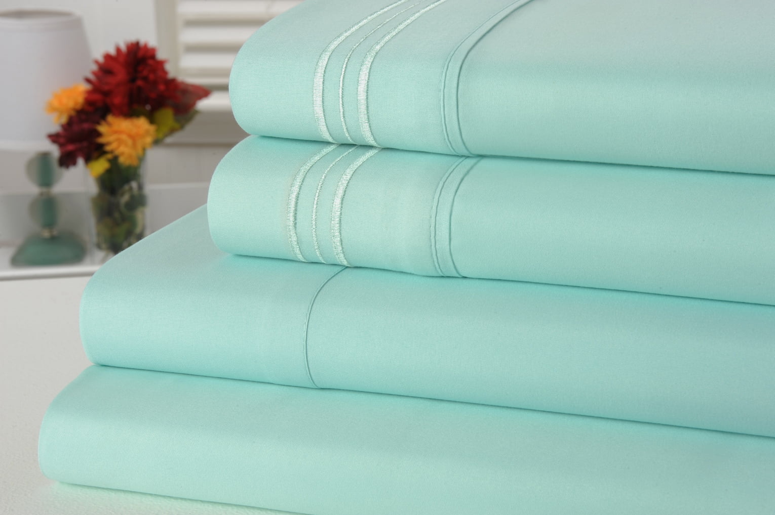 Bamboo 4 Piece Luxury 3 Line Embroidered Sheet Set