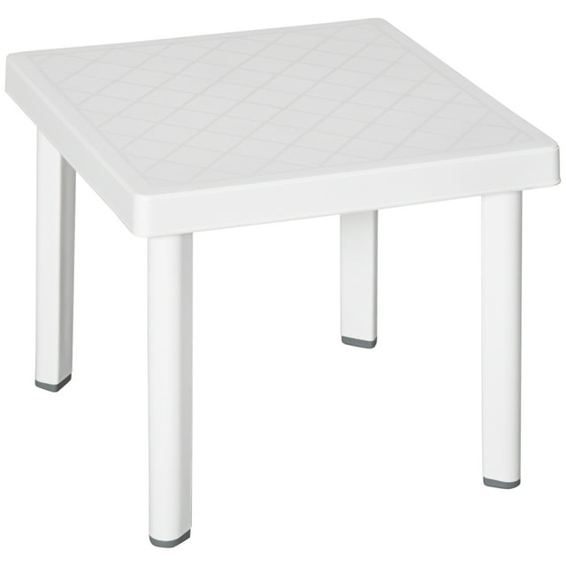 Outsunny Table d'Appoint de Jardin, Table Basse Carrée d'Extérieur en Plastique pour Boisson, Collation, Blanc