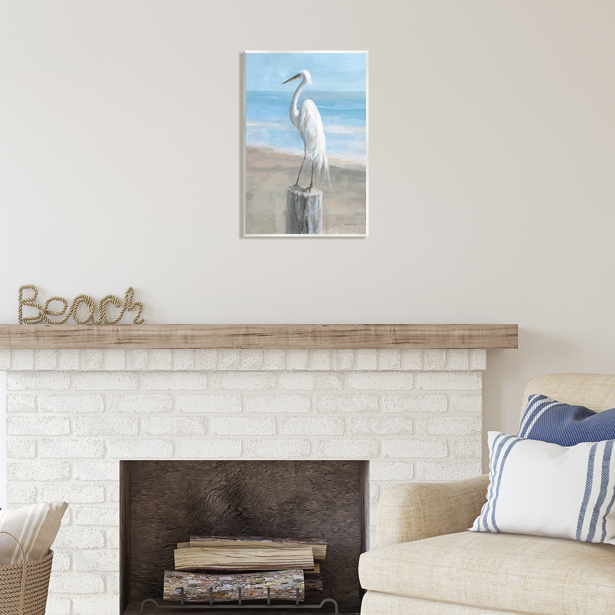 Stupell Industries Egret Coastal Landscape Animals & Insects Painting Unframed Art Print Wall Art, 13 x 19