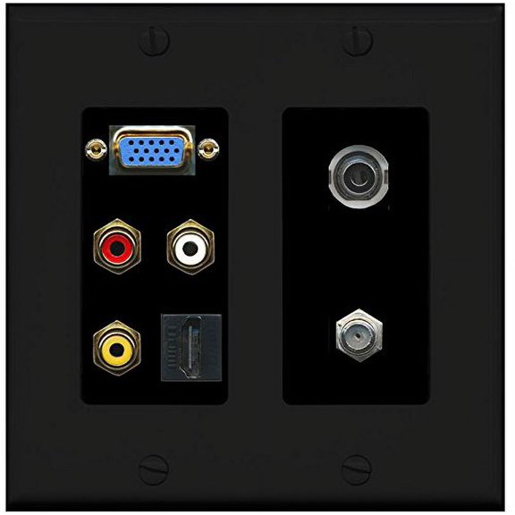 RiteAV - (2 Gang SVGA Composite 3.5mm HDMI Coax Wall Plate Black