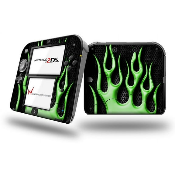 Metal Flames Green - Decal Style Vinyl Skin fits Nintendo 2DS - 2DS NOT INCLUDED