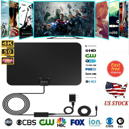 Updated 2019 1byone TV Antenna 80 Miles  Long Range Amplified HDTV Antenna with Signal Booster and10ft Cable for the Highest Performance - (Best Over The Air Hd Antenna)