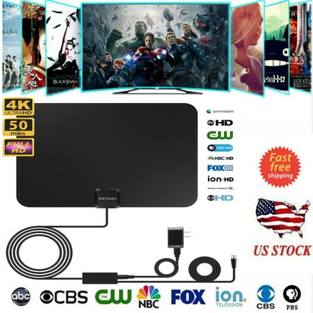 Indoor Hd Tv Antenna Long Range Updated 2019 1byone TV Antenna 80 Miles Long Range Amplified HDTV Antenna with Signal Booster and10ft Cable for the Highest Performance - Black ()