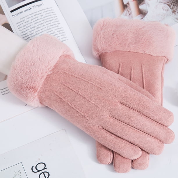 Xiao Hua Guantes de invierno para mujer, térmicos, resistentes al viento, de ante, color rosa