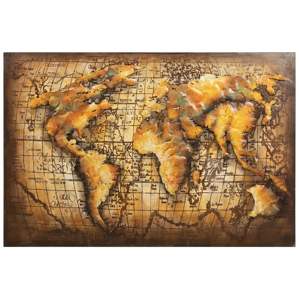 Empire Art Direct Globe Hand Painted 3D Metal Wall Art, 48" x 32" x 2.0", Ready to Hang