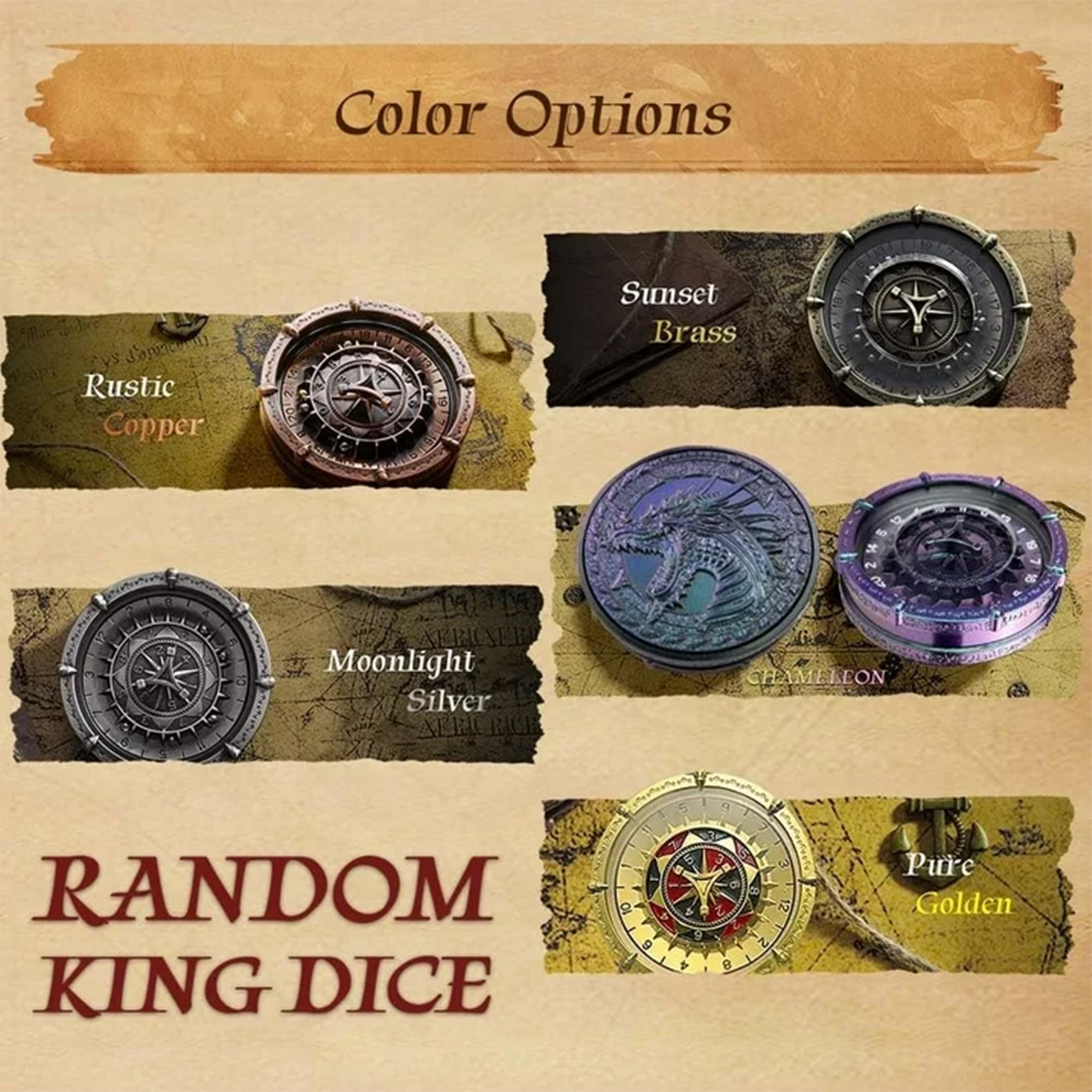 Random King Dice Spinner, 7-in-2 Dual-Spin Wheels, Cthulhu Gold Dice
