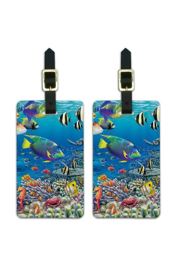 Ocean Coral Reef Angel Fish Garden Diving Luggage ID Tags Suitcase Carry-On Cards - Set of 2