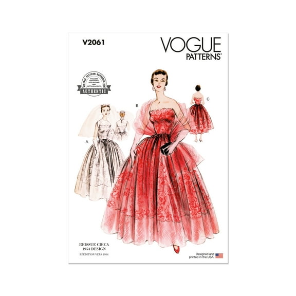 Vogue Sewing Pattern 2061 - 1950s Misses' Dresses and Stole, Size: B5 (8-10-12-14-16)