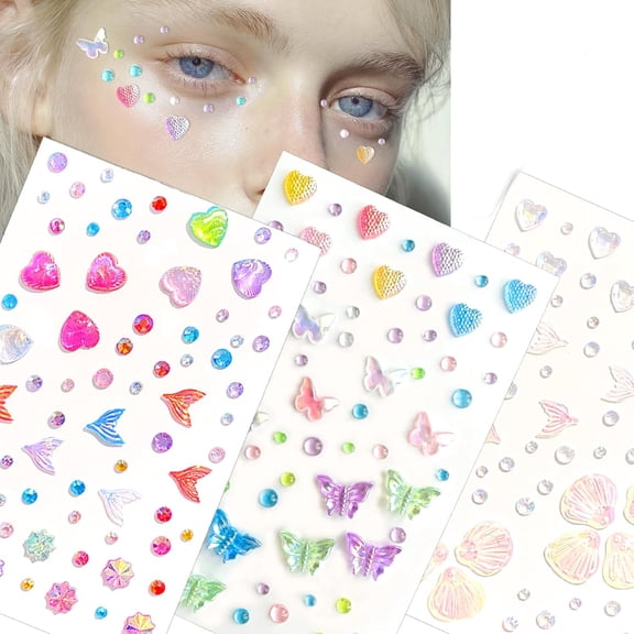 Self Adhesive Face Gems Self Rhinestone Jewel Stickers Craft Supplies Scrapbook Supplies Gemstones Hair Gems, Rhinestone Stickers for Face, Eye, Makeup, Body