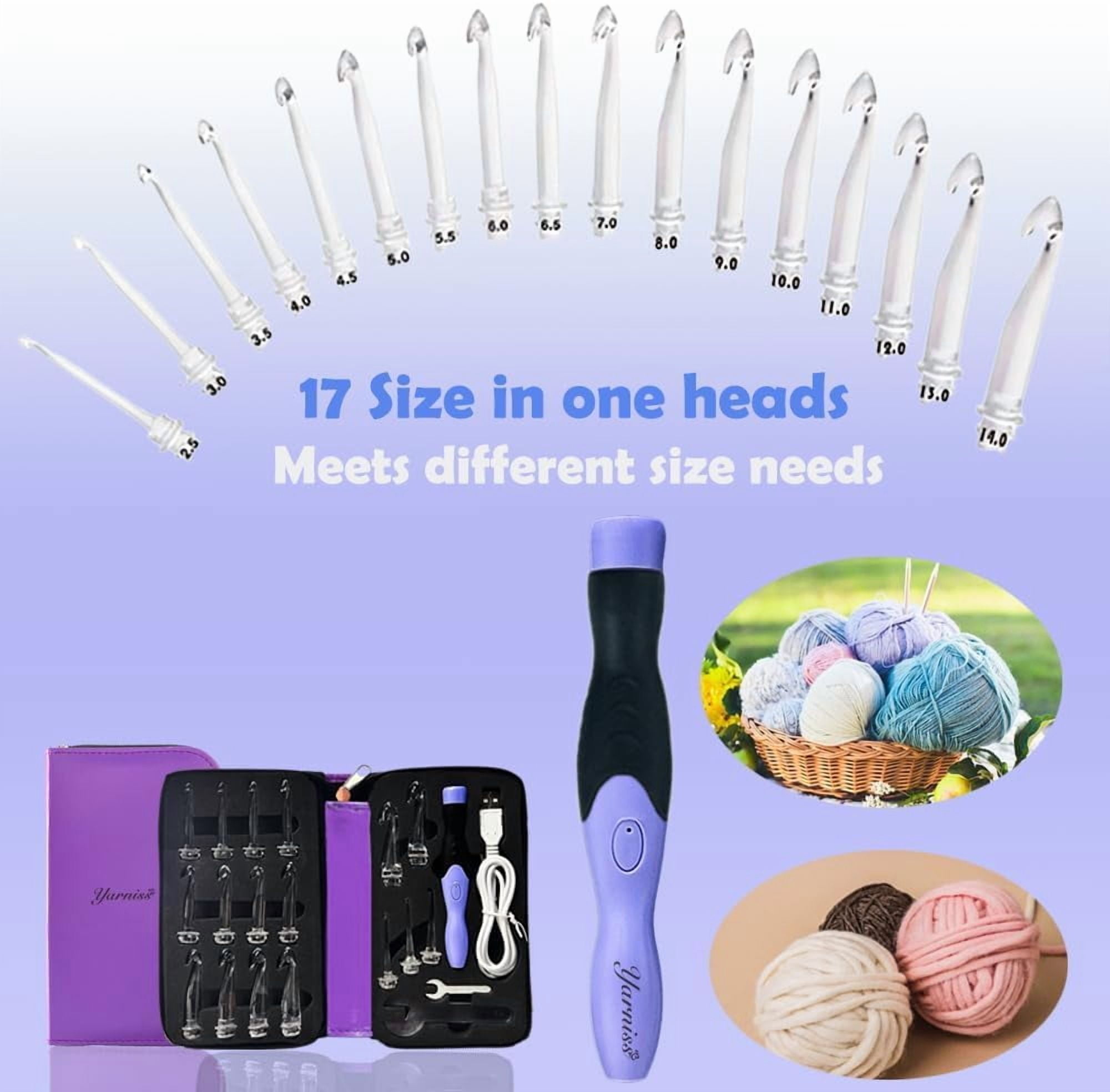 Yarniss 17 Sizes Lighted Crochet Hooks Set 2.5mm~14.0mm, Rechargeable Crochet Hook with Interchangeable Crochet Head