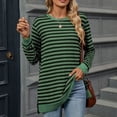 thumbnail image 5 of BLVB Womens Long Sleeve Shirts Striped Color Block Crewneck Split Casual Loose Fall Tunic Tops to Wear with Leggings, 5 of 9