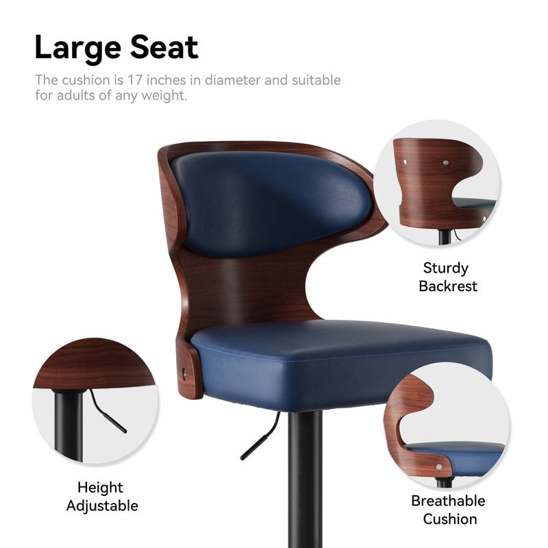 Daluvenix Set of 2 Wooden Swivel Bar Stool with Backrest, Counter Height Bar Chair for Kitchen & Dining Area, Blue
