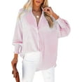 thumbnail image 4 of Mohiass Women's Smocked Cuffed Striped Boyfriend Shirt with Pocket Casual Collar Long Sleeve Blouse Tops for Pocket Shirred Pink M, 4 of 9