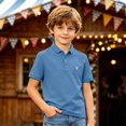 thumbnail image 2 of Kids Short Sleeve Polo Shirt Boys Girls Classic Lapel Collar Deer Embroidery Casual Tops Lightweight Breathable Summer Tee for Daily Wear Oktoberfest Outfit(Navy,9-10Years), 2 of 5