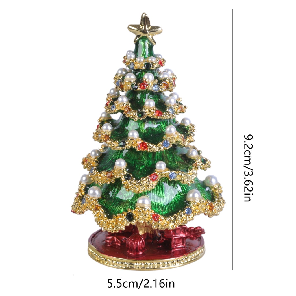Oasiva Hand Painted Decorative Hinged Trinket Box Christmas Tree Jewelry Organizer
