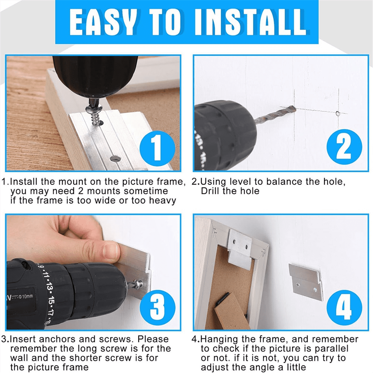 Hardware Kit for Hanging French Plywood Picture Hooks, Wall Bracket Hardware Kit Aluminum Z Bar Hangers 24 Pieces