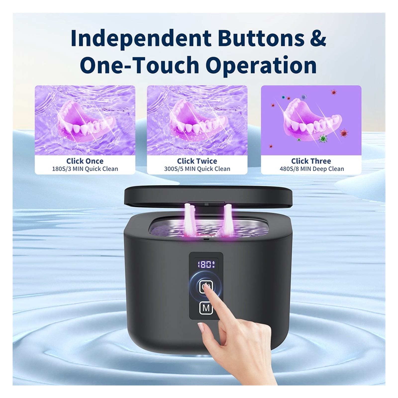 Ultrasonic Retainer Cleaner Machine with UV Light Digital Timer for Denture Mouth Guard