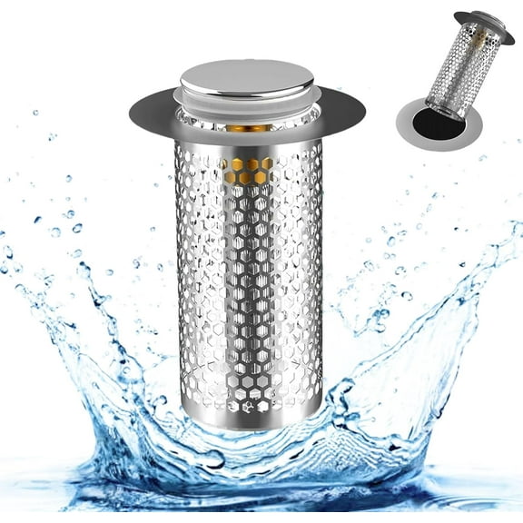 2024 New Pop Up Bathroom Sink Drain Strainer Hair Catcher, Sink Drain Stopper with Removable Stainless Steel Filter Basket,for US Bathroom Sink Stopper Replacement (1PCS)