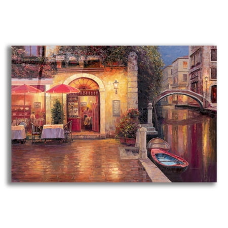 Epic Art 'Night Café after Rain' by Haixia Liu, Acrylic Glass Wall Art, 24"x16"