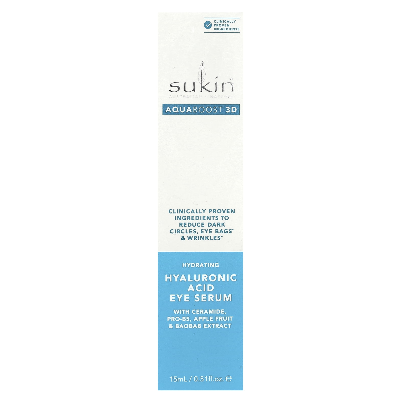 Sukin AquaBoost 3D, Hyaluronic Acid Eye Serum, 0.51 fl oz (15 ml)