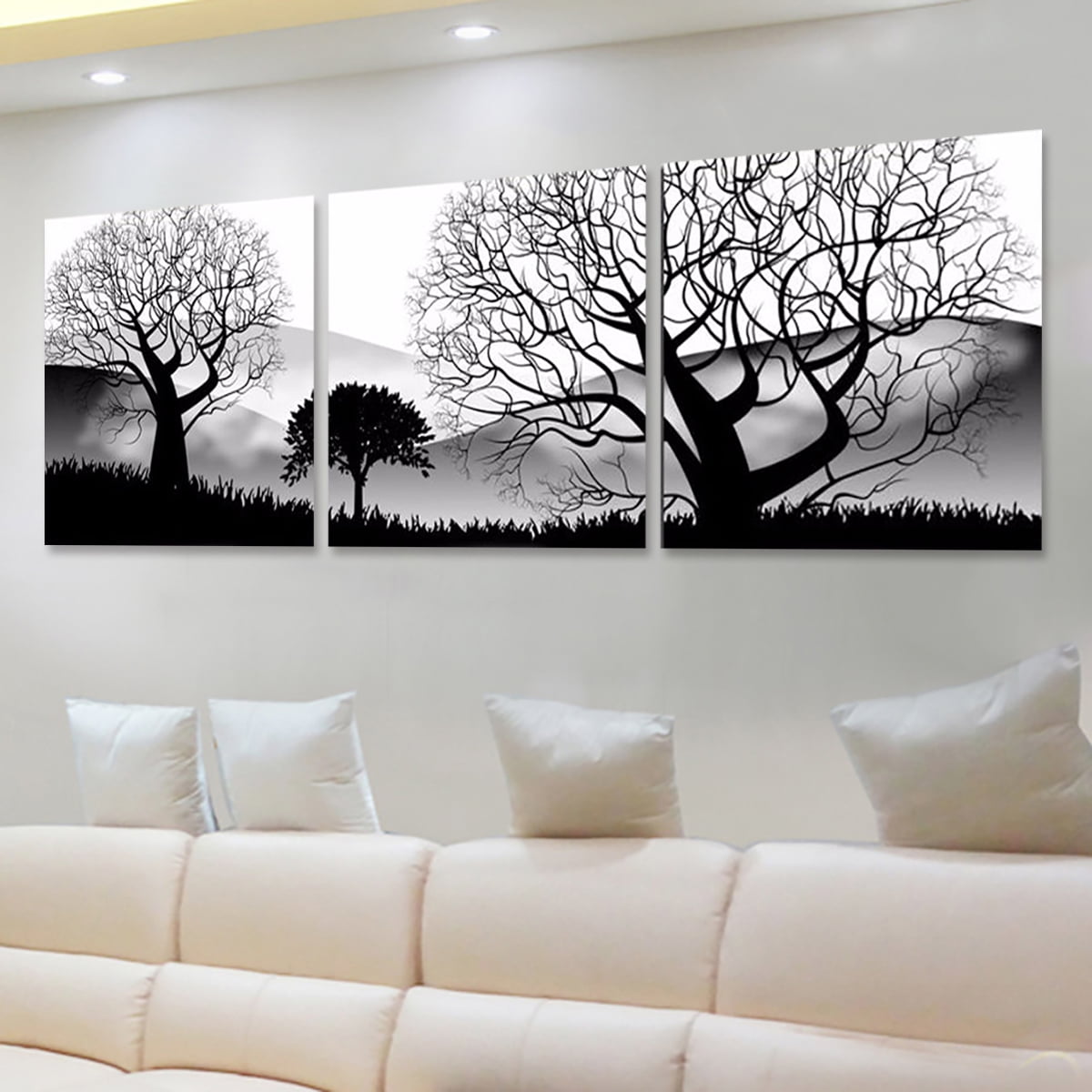 3 Panels Black & White Tree Wall Art Oil Painting Giclee Landscape
