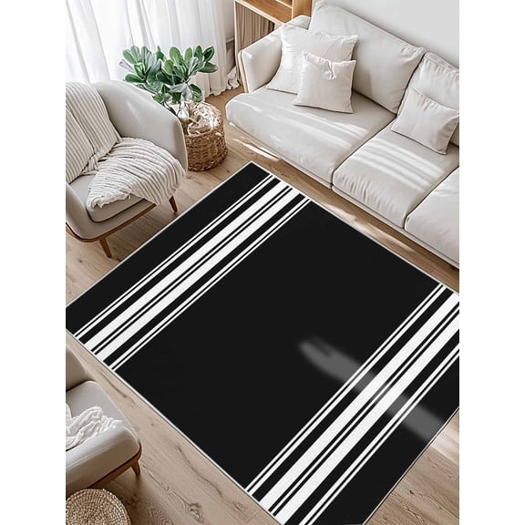 White Stripes Area Rug for Bedroom 4x6 Ft Geometric Black Background Super Soft fuzzy Throw Rug Non-Slip Fluffy Plush Indoor Floor Carpet for Living Room Nursery Home Decor