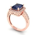 thumbnail image 2 of 2.78 ctw with Simulated Diamond Halo Accents Anniversary Ring for Women | Emerald Cut Simulated Blue Sapphire | Hyperallergenic Solid 18K Rose Gold, 2 of 5