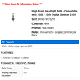 thumbnail image 2 of High Beam Headlight Bulb - Compatible with 2003 - 2006 Dodge Sprinter 2500 2004 2005, 2 of 2