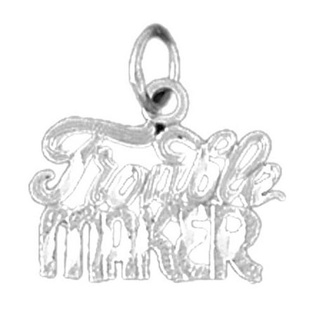 14K White Gold Trouble Maker Saying Pendant - 16 mm
