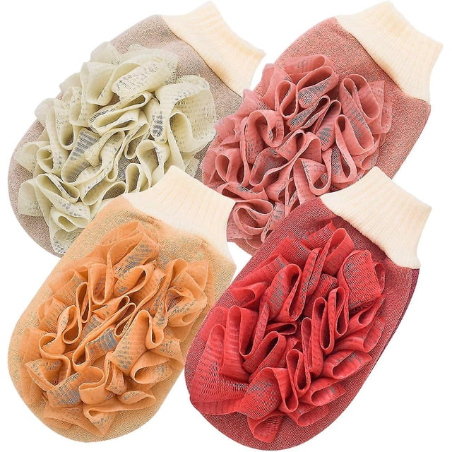 Guantes exfoliantes para ducha y cuerpo, toallas de baño de doble cara de doble uso, 4 unidades