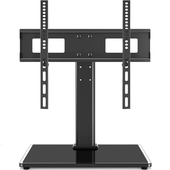 Height Adjustable TV Stand with Tempered Glass Base for 27-60 Inch TVs, 6-Level Height Adjustment, VESA 100x100 to 400x400mm, Holds up to 88 lbs, Black