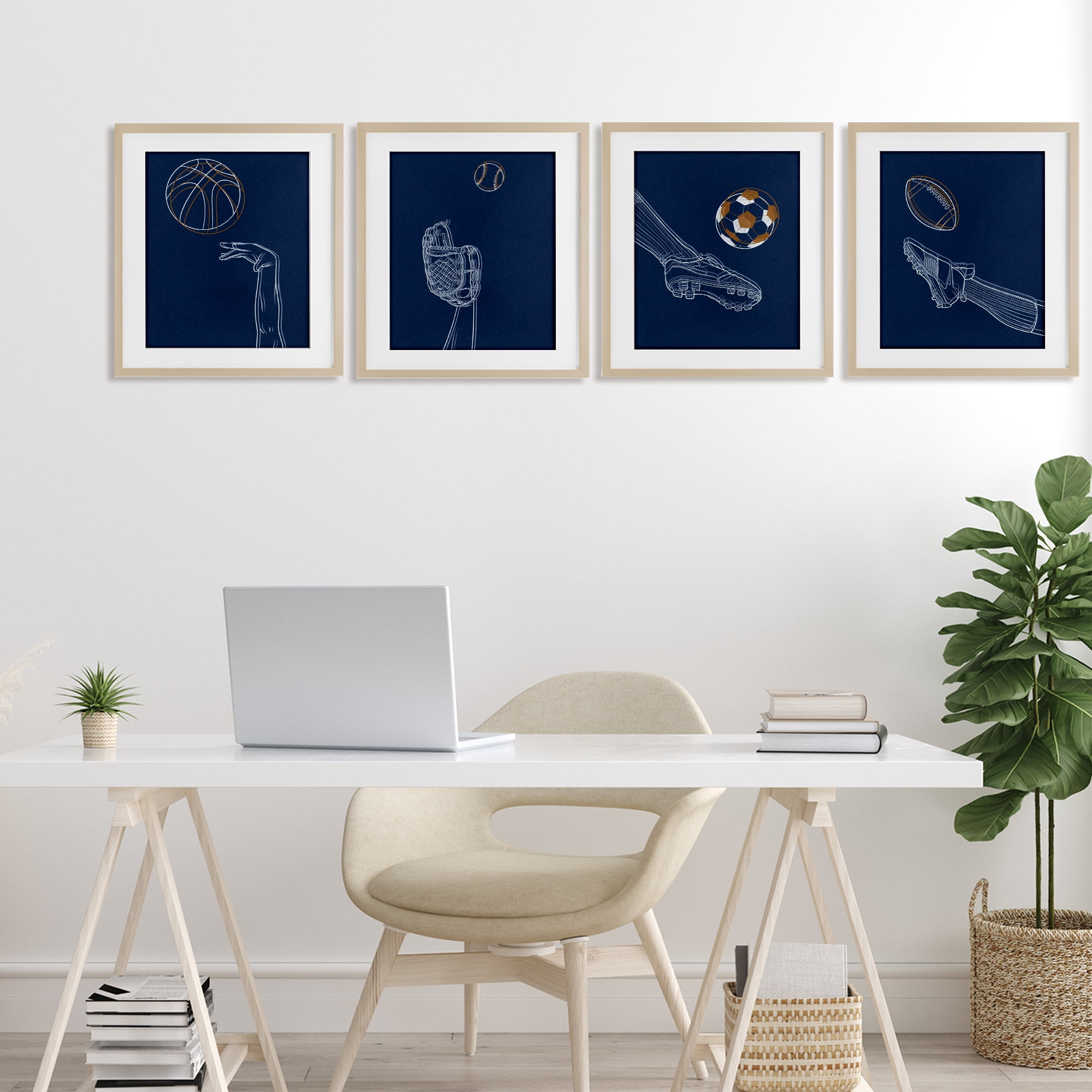 Stupell Industries Sports In Action Contour 4 Piece Birch Framed Print Under Glass Set, design by Marcus Prime