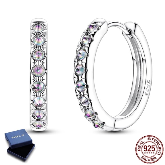 MULA 925 Sterling Silver Round Hoop Earrings, Sparkling AAA CZ Earrings Women's Jewelry Gifts for Her