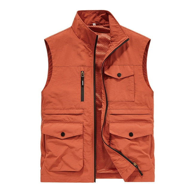 Gilet à Col Montant pour Homme, Gilet Sans Manches à Multiples Poches, Polyester Doux et Respirant pour l'Automne et l'Hiver, Veste Utilitaire Décontractée pour l'Extérieur