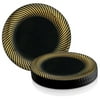 Smarty 10.25" Black Gold Swirl Rim Disposable Plastic Dinner Plates 120ct