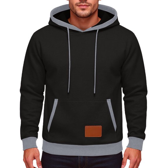 Mens Hoodies Classic Red Pullover Hoodie With Black Accents Adjustable Drawstring Kangaroo Pocket Soft Fleece Casual Wear,Size S-2XL