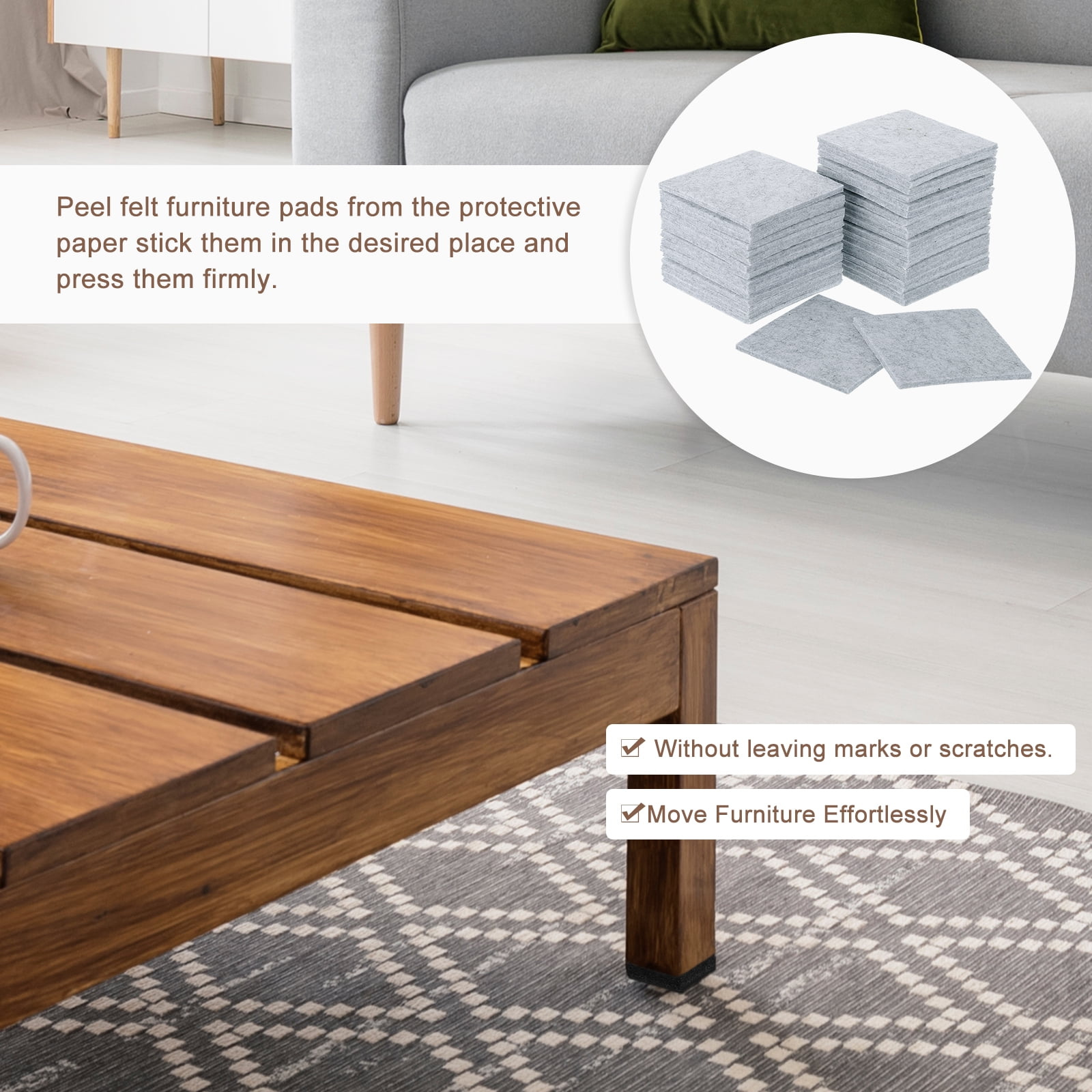 Furniture Pads, 36Pcs 4" - Square Self Adhesive Felt Furniture Pads, Floor Protectors for Furniture Feet Chairs Legs Hardwood Floors (Gray)