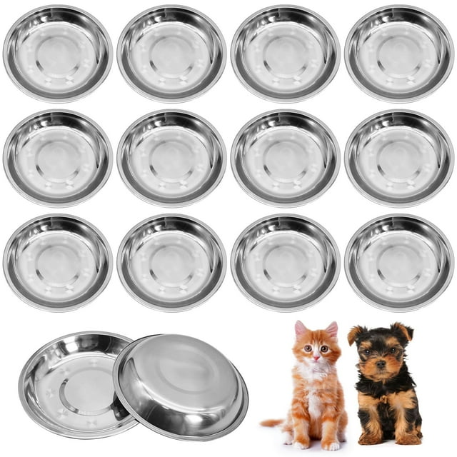 Recipientes poco profundos de acero inoxidable Kathson para mascotas, 12 piezas para gatos y perros