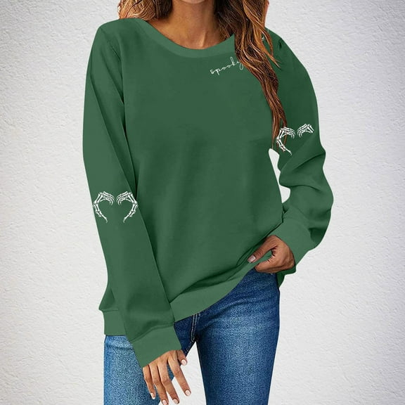 Craaazy Halloween Shirts For Women Long Sleeve Round Neck Halloween Ghost Sweatshirts for Women Halloween Graphic Top Gifts For Women