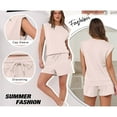 thumbnail image 5 of SHIBEVER 2 Piece Sets for Women Summer Casual Sleeveless Crew Neck Top and Shorts Set Outfits for Women Tops with Pockets Apricot Almond M, 5 of 10